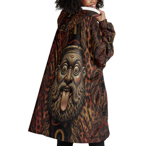 Bes Ancient Egyptian Wearable Blanket Hoodie with Leopard Print Ankh and Eye of Horus Egyptian Deity Tribute - African Pride