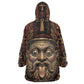 Bes Ancient Egyptian Wearable Blanket Hoodie with Leopard Print Ankh and Eye of Horus Egyptian Deity Tribute - African Pride