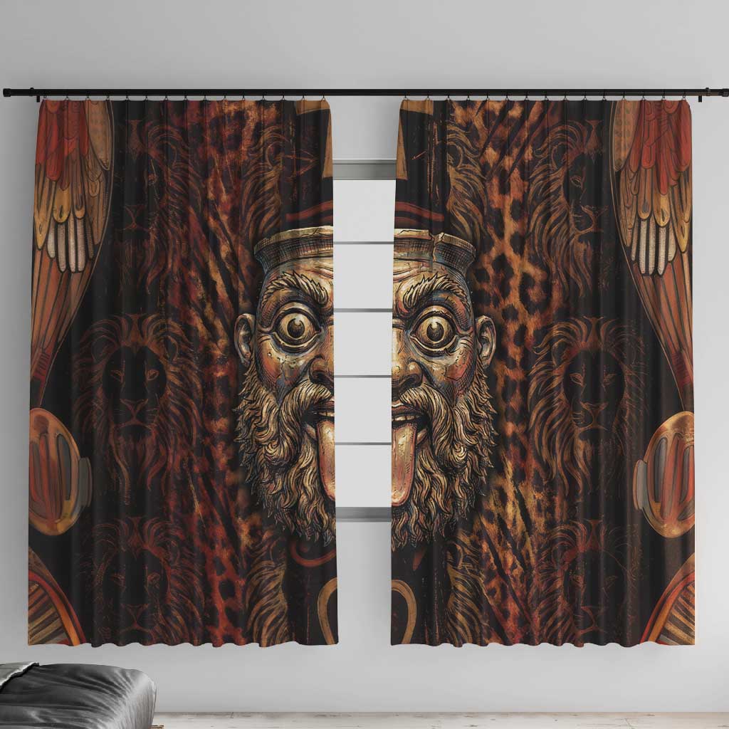 Bes Ancient Egyptian Window Curtain with Leopard Print Ankh and Eye of Horus Egyptian Deity Tribute - African Pride