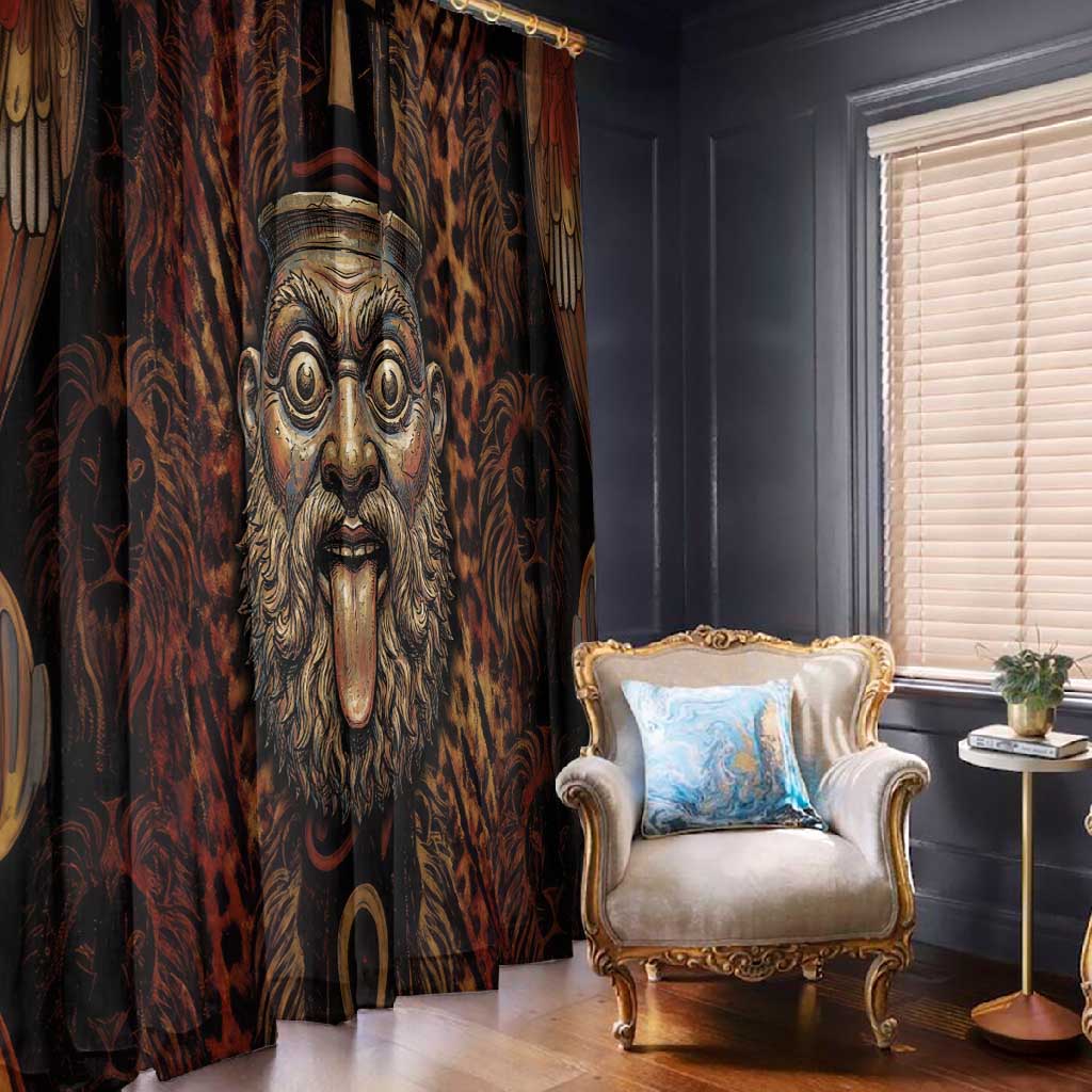 Bes Ancient Egyptian Window Curtain with Leopard Print Ankh and Eye of Horus Egyptian Deity Tribute - African Pride