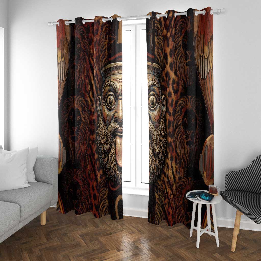 Bes Ancient Egyptian Window Curtain with Leopard Print Ankh and Eye of Horus Egyptian Deity Tribute - African Pride