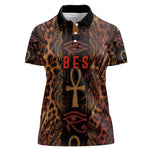 Bes Ancient Egyptian Women Polo Shirt with Leopard Print Ankh and Eye of Horus Egyptian Deity Tribute - African Pride