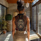 Bes Ancient Egyptian Women Sleeveless Polo Shirt with Leopard Print Ankh and Eye of Horus Egyptian Deity Tribute - African Pride