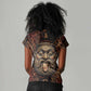Bes Ancient Egyptian Women V-Neck T-Shirt with Leopard Print Ankh and Eye of Horus Egyptian Deity Tribute - African Pride