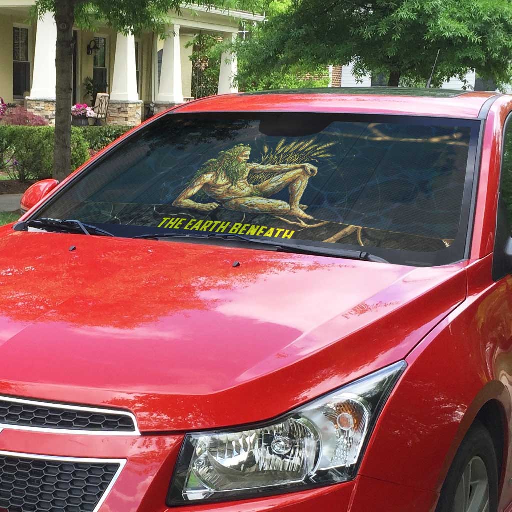 Geb Auto Sun Shade Ancient Egyptian Cracked Earth and Wheat Illustration Egyptian Earth God - African Pride