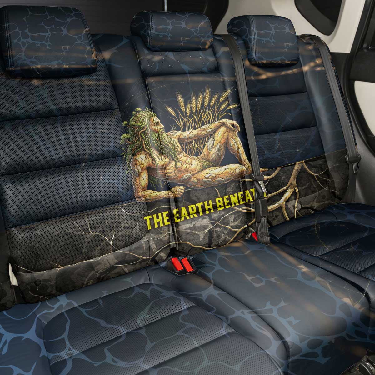 Geb Back Car Seat Cover Ancient Egyptian Cracked Earth and Wheat Illustration Egyptian Earth God - African Pride