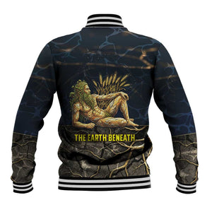 Geb Baseball Jacket Ancient Egyptian Cracked Earth and Wheat Illustration Egyptian Earth God - African Pride