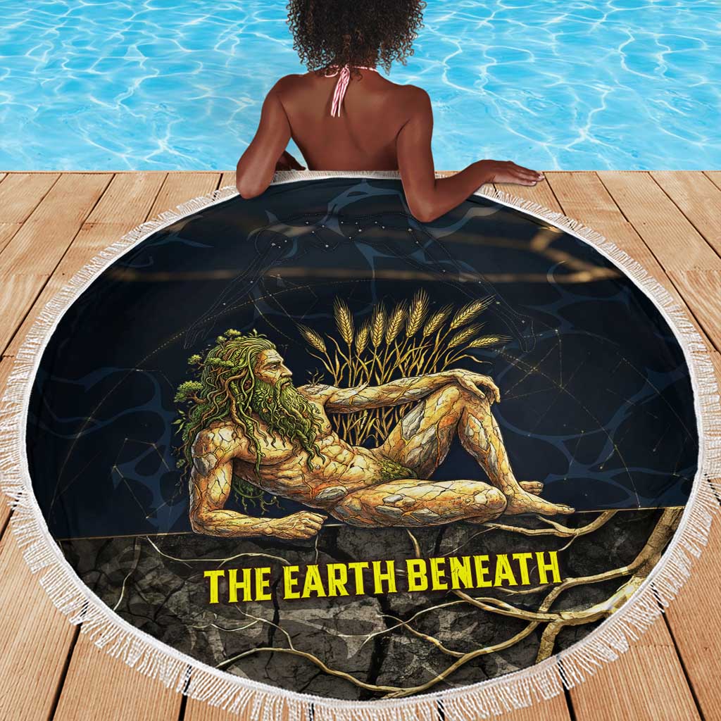 Geb Beach Blanket Ancient Egyptian Cracked Earth and Wheat Illustration Egyptian Earth God - African Pride
