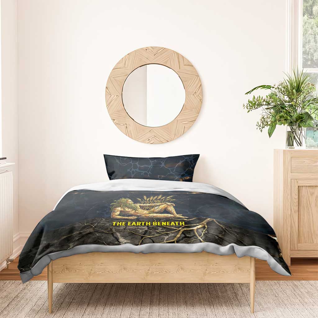 Geb Bedding Set Ancient Egyptian Cracked Earth and Wheat Illustration Egyptian Earth God - African Pride