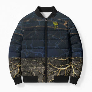 Geb Bomber Puffer Jacket Ancient Egyptian Cracked Earth and Wheat Illustration Egyptian Earth God - African Pride