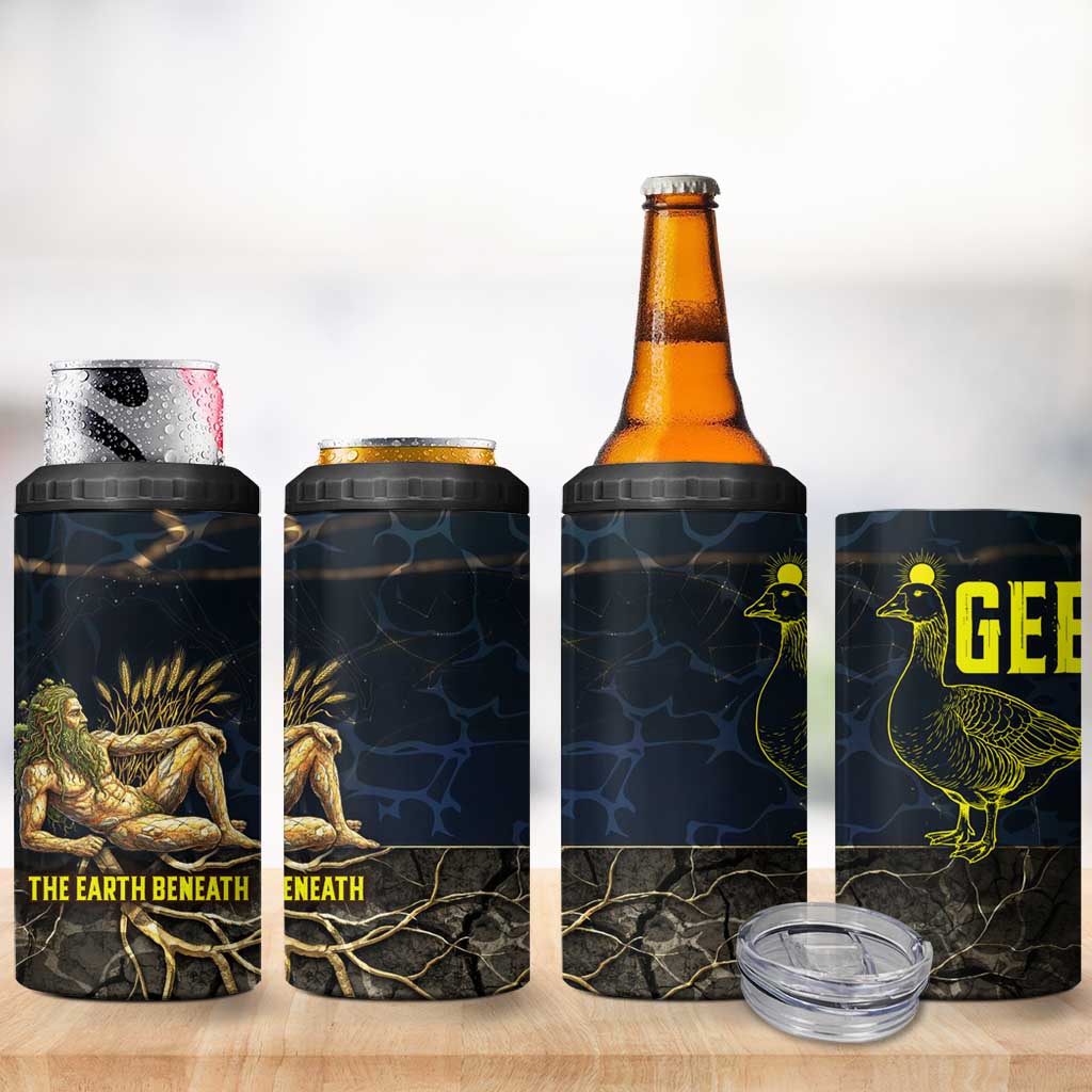 Geb 4 in 1 Can Cooler Tumbler Ancient Egyptian Cracked Earth and Wheat Illustration Egyptian Earth God - African Pride