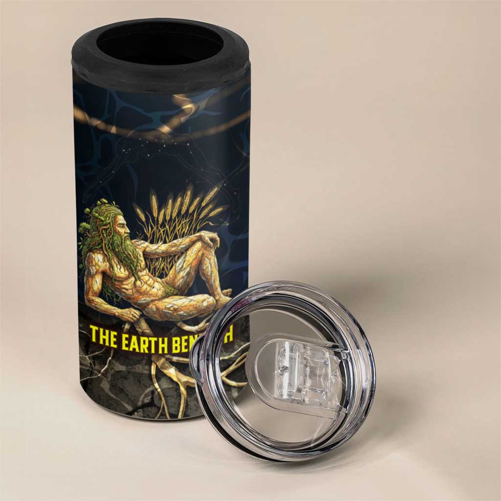 Geb 4 in 1 Can Cooler Tumbler Ancient Egyptian Cracked Earth and Wheat Illustration Egyptian Earth God - African Pride