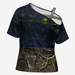 Geb Cross Shoulder Shirt Ancient Egyptian Cracked Earth and Wheat Illustration Egyptian Earth God - African Pride