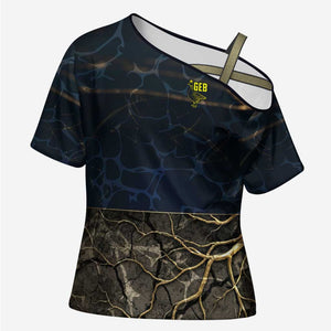 Geb Cross Shoulder Shirt Ancient Egyptian Cracked Earth and Wheat Illustration Egyptian Earth God - African Pride
