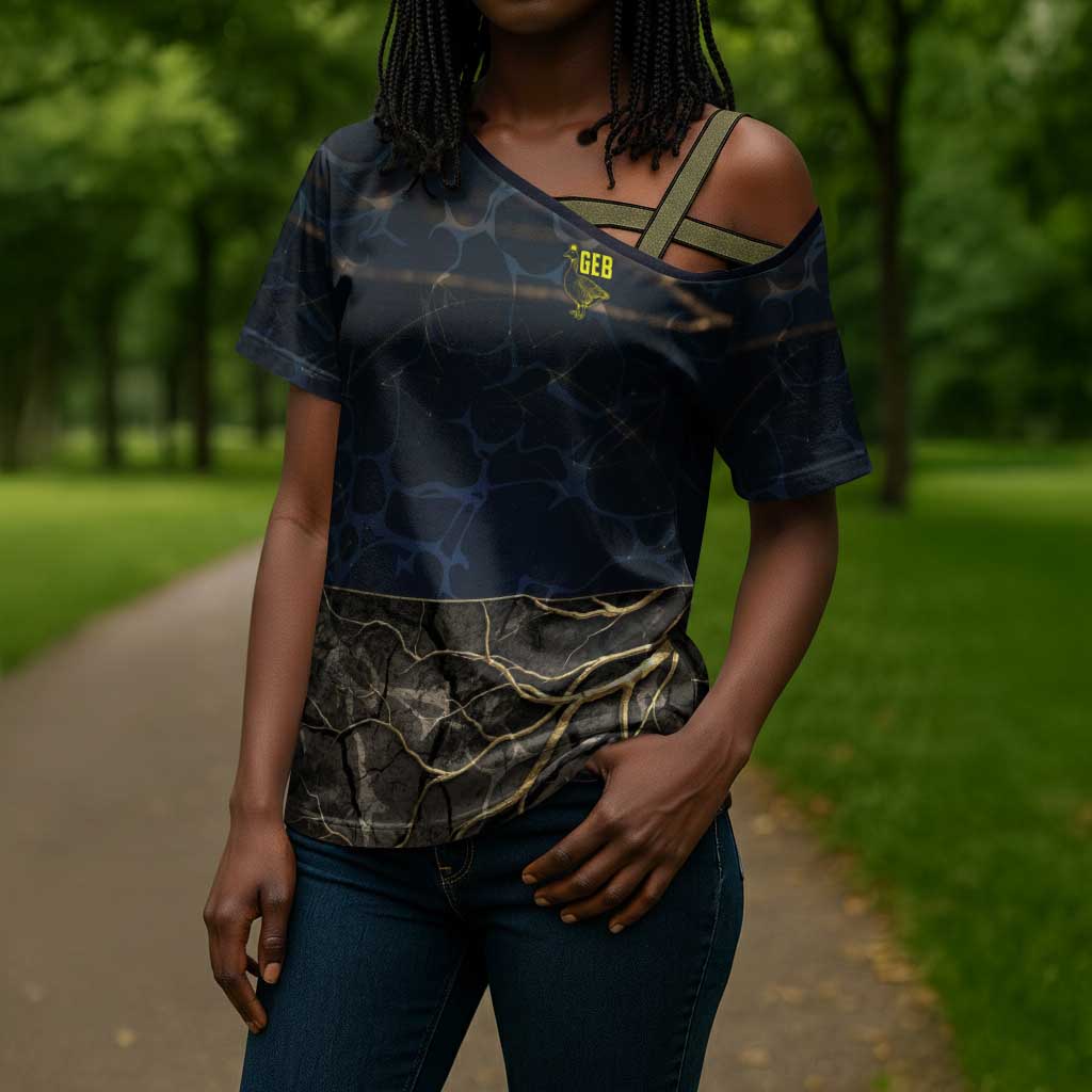 Geb Cross Shoulder Shirt Ancient Egyptian Cracked Earth and Wheat Illustration Egyptian Earth God - African Pride