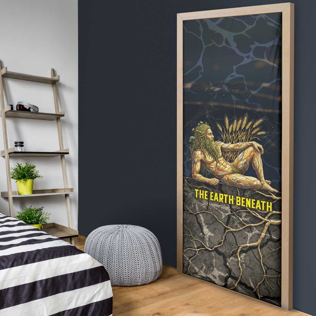 Geb Door Cover Ancient Egyptian Cracked Earth and Wheat Illustration Egyptian Earth God - African Pride