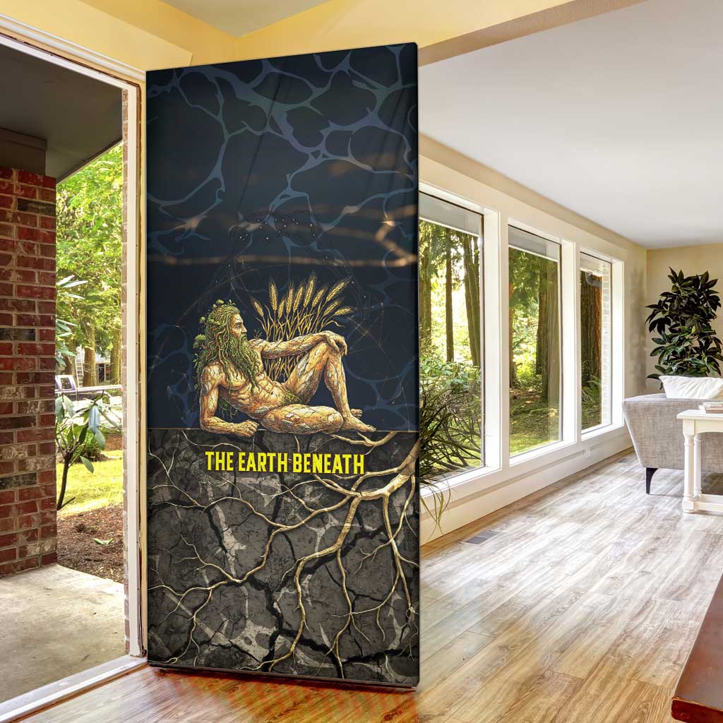 Geb Door Cover Ancient Egyptian Cracked Earth and Wheat Illustration Egyptian Earth God - African Pride
