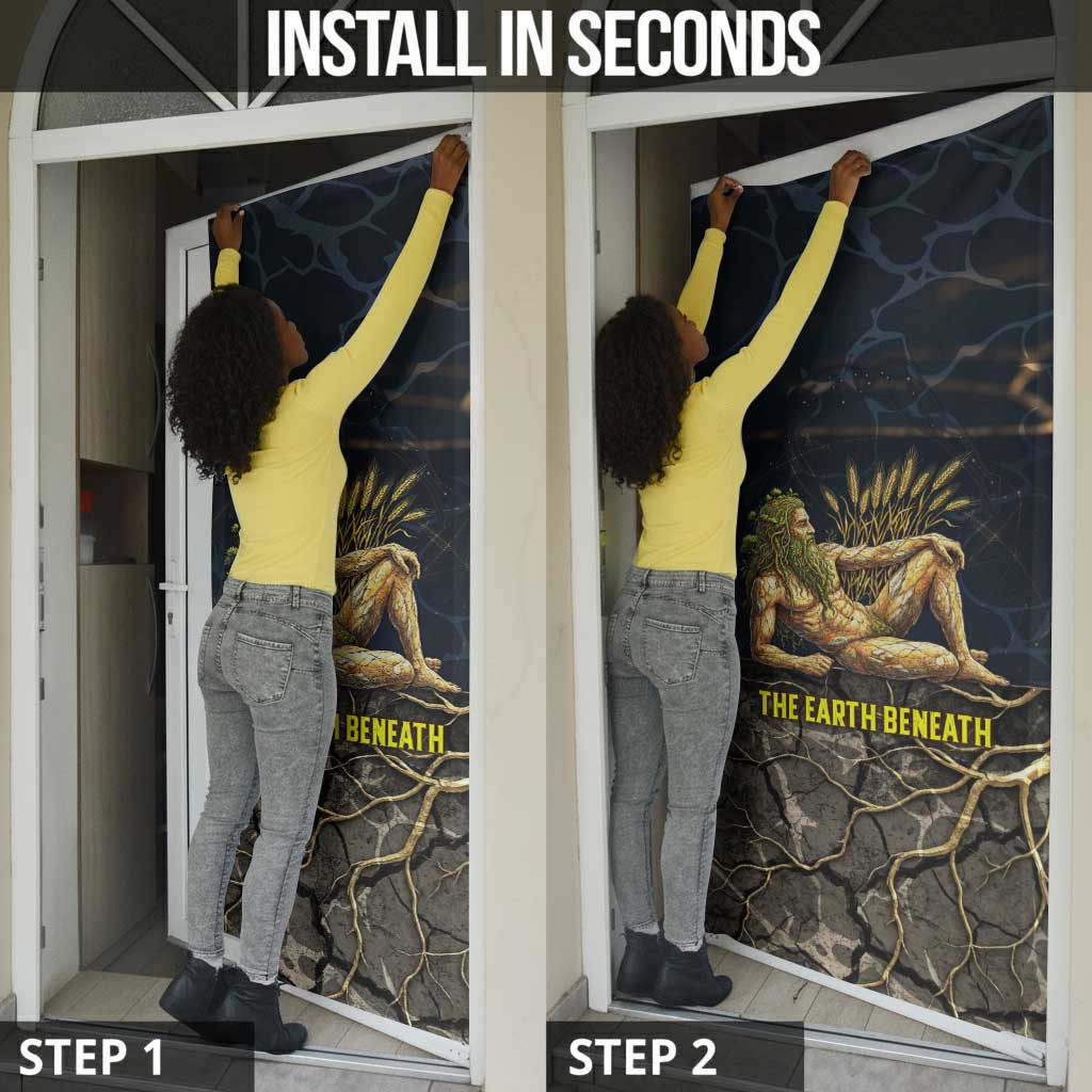 Geb Door Cover Ancient Egyptian Cracked Earth and Wheat Illustration Egyptian Earth God - African Pride