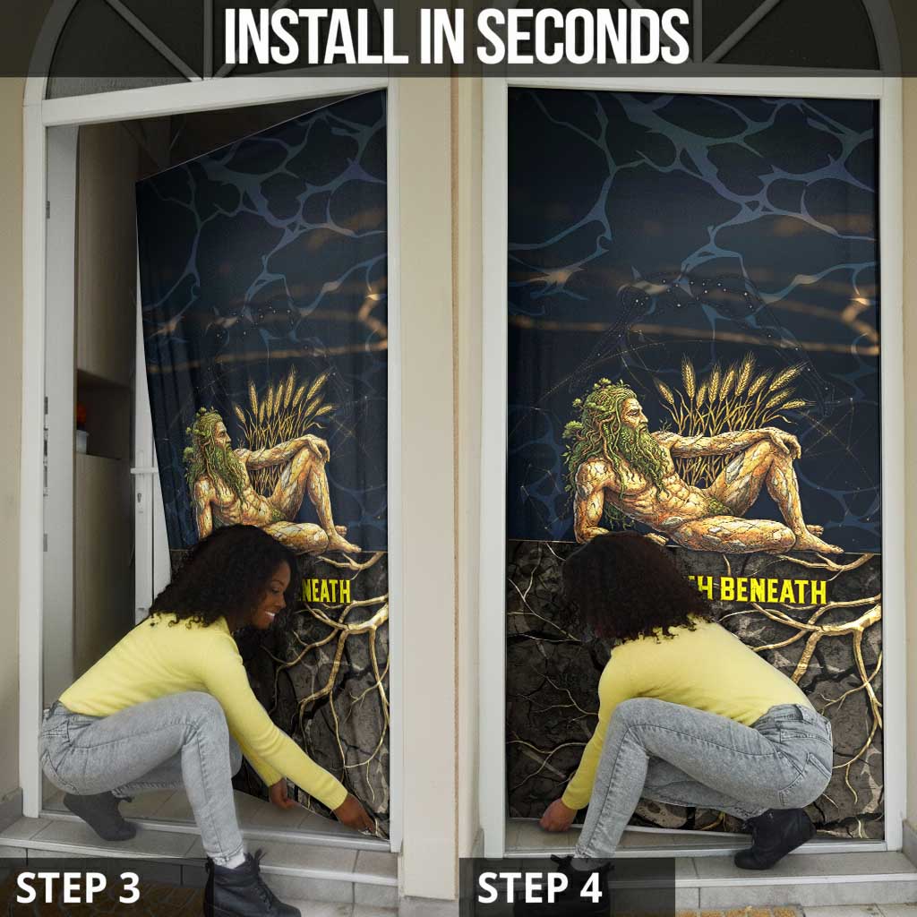 Geb Door Cover Ancient Egyptian Cracked Earth and Wheat Illustration Egyptian Earth God - African Pride