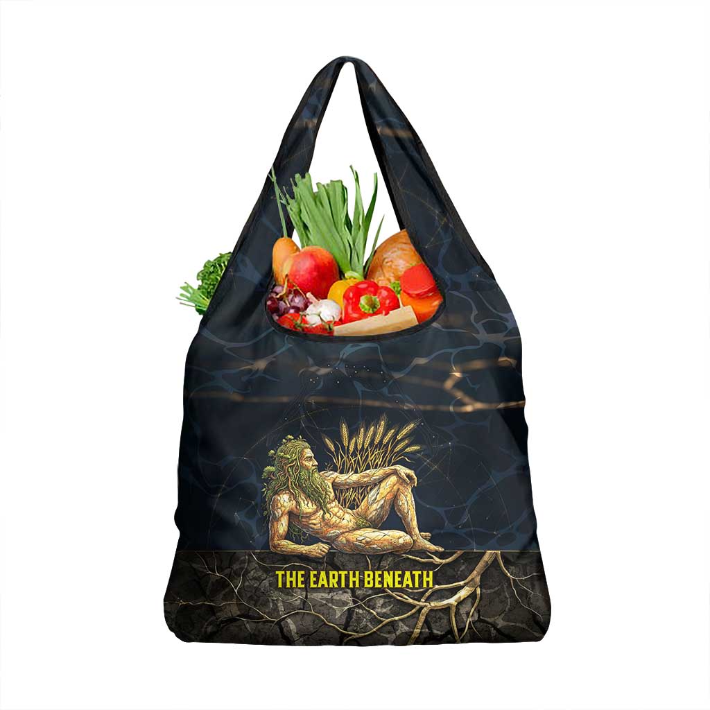 Geb Grocery Bag Ancient Egyptian Cracked Earth and Wheat Illustration Egyptian Earth God - African Pride
