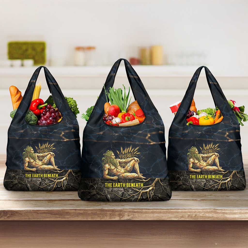 Geb Grocery Bag Ancient Egyptian Cracked Earth and Wheat Illustration Egyptian Earth God - African Pride