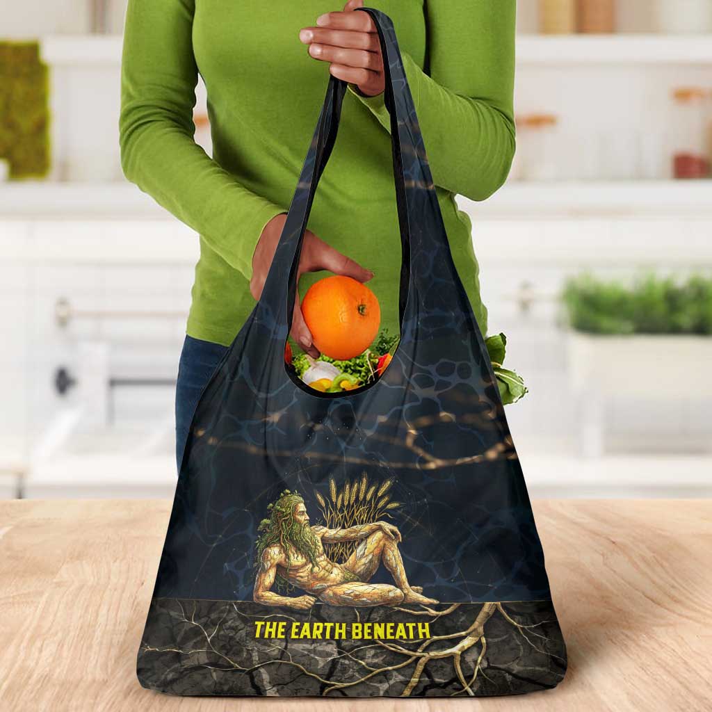 Geb Grocery Bag Ancient Egyptian Cracked Earth and Wheat Illustration Egyptian Earth God - African Pride