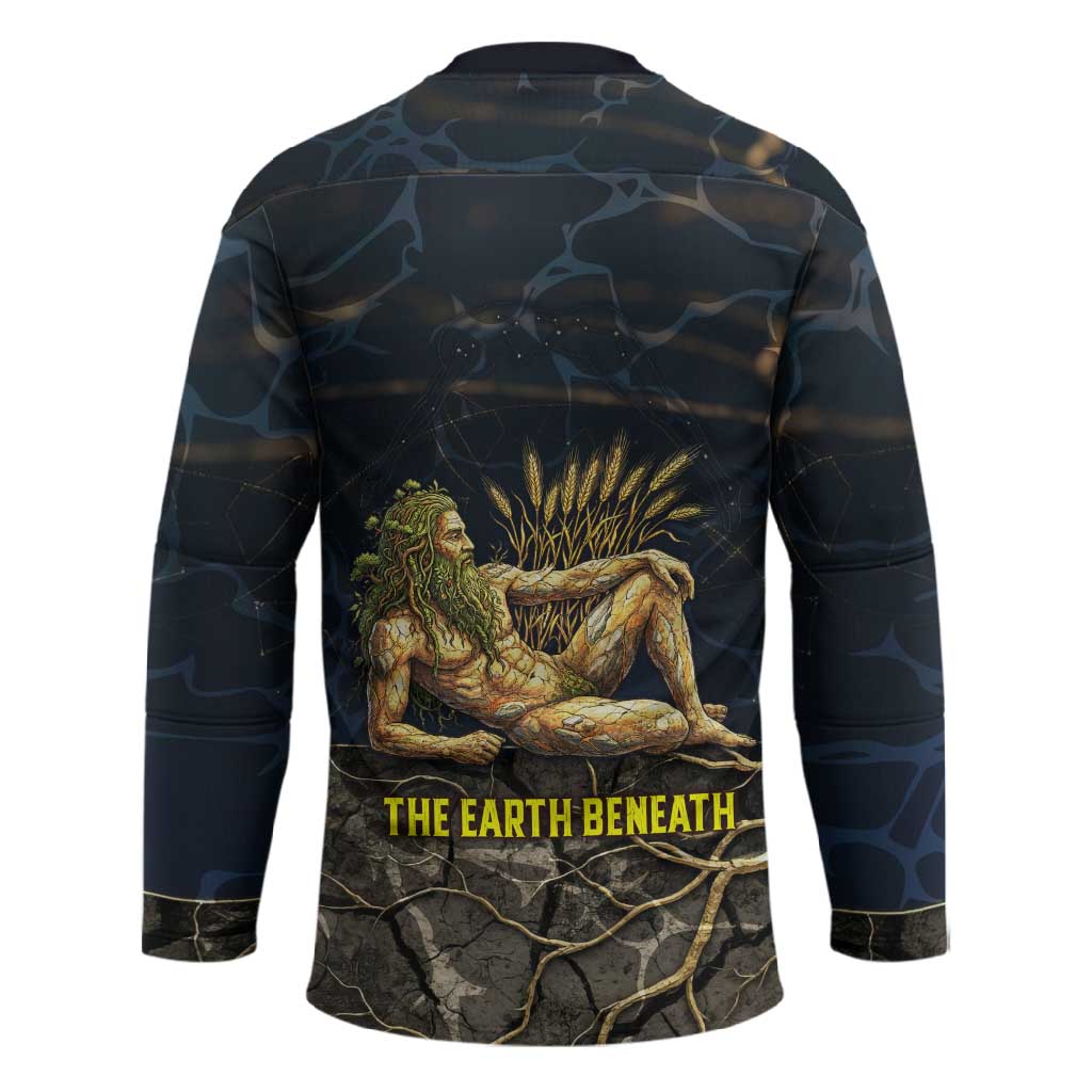 Geb Hockey Jersey Ancient Egyptian Cracked Earth and Wheat Illustration Egyptian Earth God - African Pride