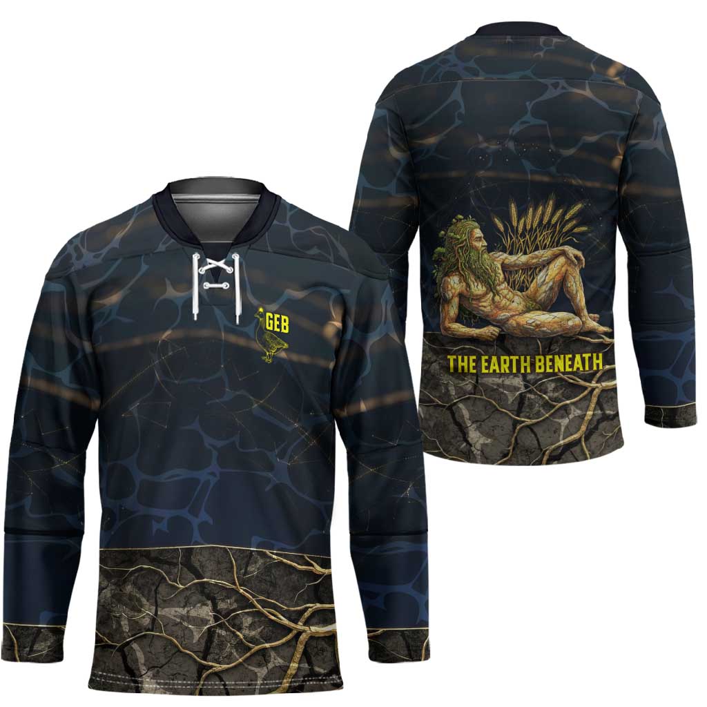 Geb Hockey Jersey Ancient Egyptian Cracked Earth and Wheat Illustration Egyptian Earth God - African Pride