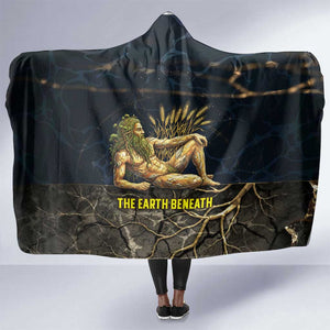 Geb Hooded Blanket Ancient Egyptian Cracked Earth and Wheat Illustration Egyptian Earth God - African Pride