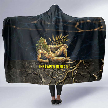 Geb Hooded Blanket Ancient Egyptian Cracked Earth and Wheat Illustration Egyptian Earth God - African Pride