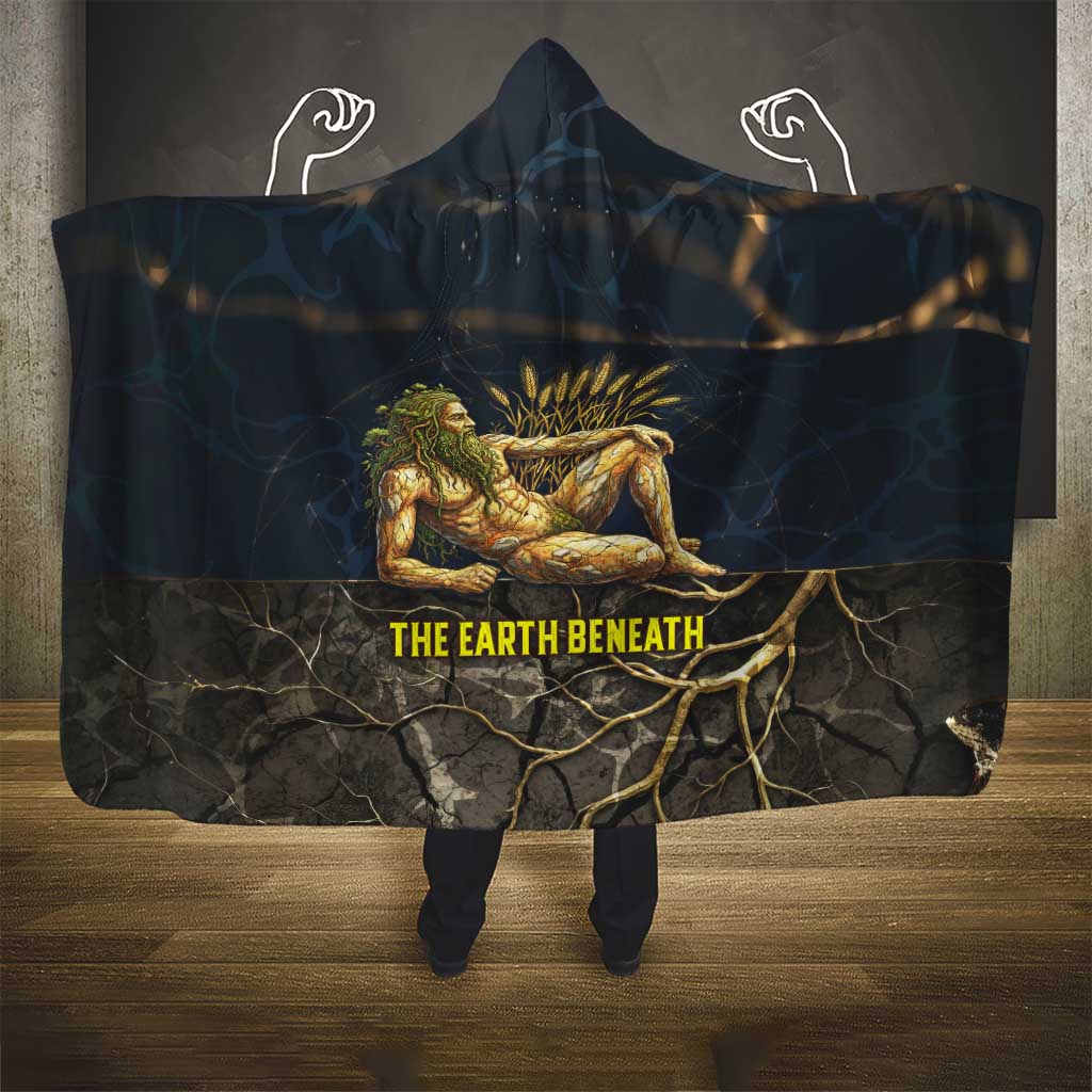 Geb Hooded Blanket Ancient Egyptian Cracked Earth and Wheat Illustration Egyptian Earth God - African Pride