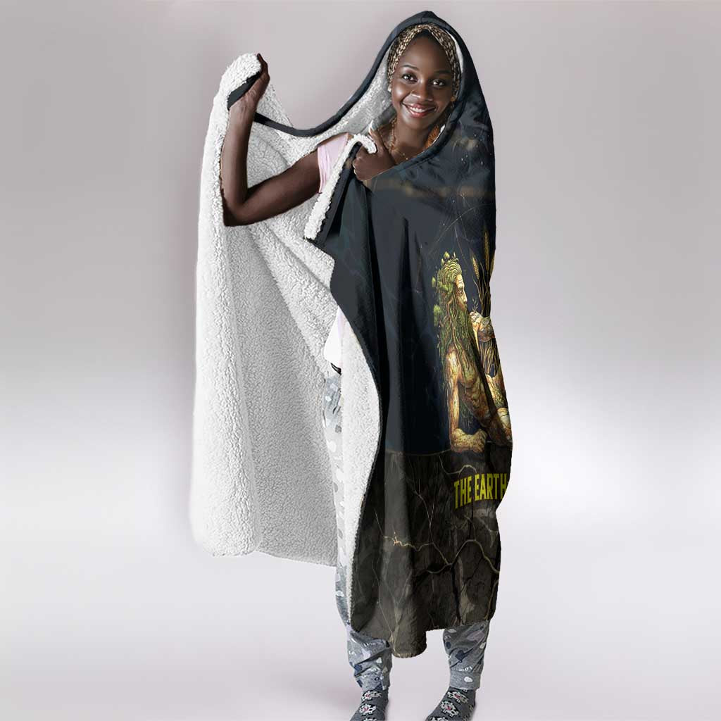 Geb Hooded Blanket Ancient Egyptian Cracked Earth and Wheat Illustration Egyptian Earth God - African Pride