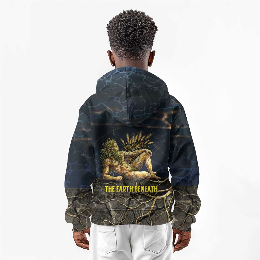 Geb Kid Hoodie Ancient Egyptian Cracked Earth and Wheat Illustration Egyptian Earth God - African Pride