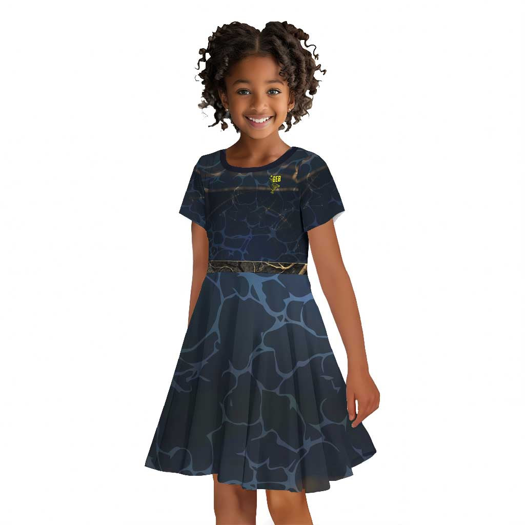 Geb Kid Short Sleeve Dress Ancient Egyptian Cracked Earth and Wheat Illustration Egyptian Earth God - African Pride