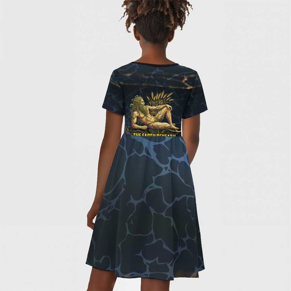 Geb Kid Short Sleeve Dress Ancient Egyptian Cracked Earth and Wheat Illustration Egyptian Earth God - African Pride