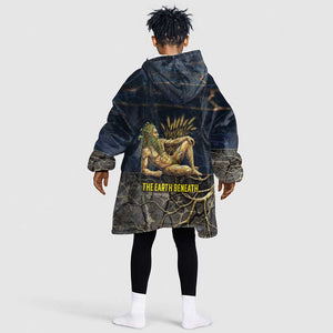 Geb Kid Wearable Blanket Hoodie Ancient Egyptian Cracked Earth and Wheat Illustration Egyptian Earth God - African Pride