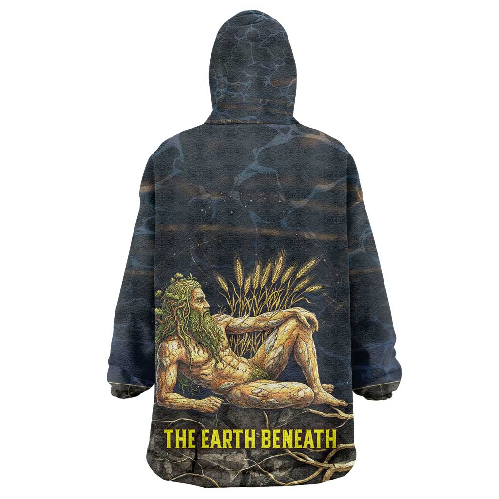 Geb Kid Wearable Blanket Hoodie Ancient Egyptian Cracked Earth and Wheat Illustration Egyptian Earth God - African Pride