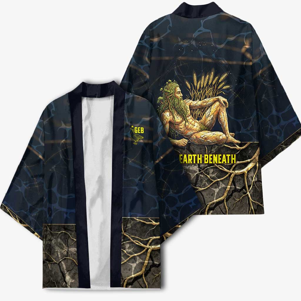 Geb Kimono Ancient Egyptian Cracked Earth and Wheat Illustration Egyptian Earth God - African Pride