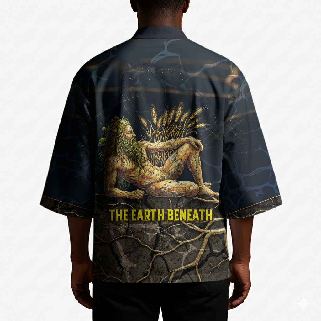 Geb Kimono Ancient Egyptian Cracked Earth and Wheat Illustration Egyptian Earth God - African Pride