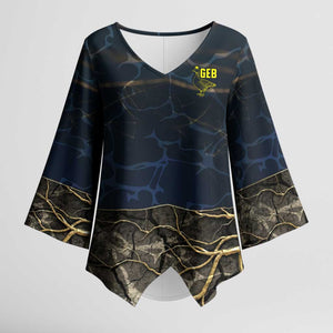 Geb Kimono Sleeve Blouse Ancient Egyptian Cracked Earth and Wheat Illustration Egyptian Earth God - African Pride