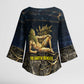 Geb Kimono Sleeve Blouse Ancient Egyptian Cracked Earth and Wheat Illustration Egyptian Earth God - African Pride