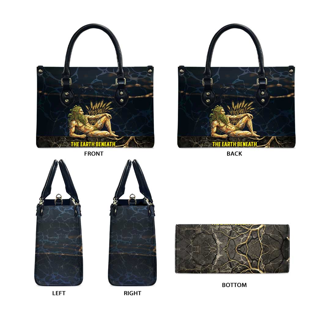 Geb Leather Bag Ancient Egyptian Cracked Earth and Wheat Illustration Egyptian Earth God - African Pride