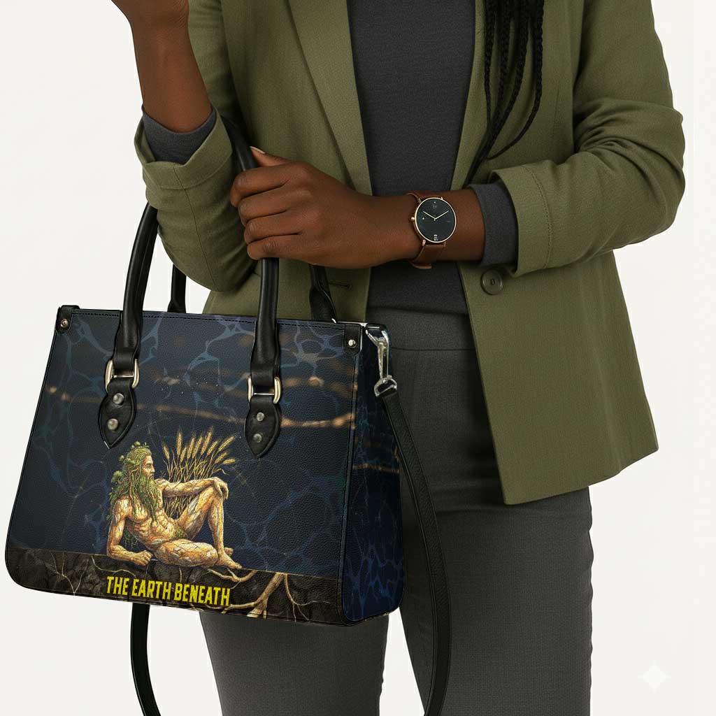 Geb Leather Bag Ancient Egyptian Cracked Earth and Wheat Illustration Egyptian Earth God - African Pride