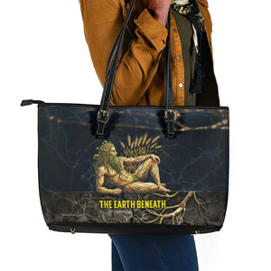 Geb Leather Tote Bag Ancient Egyptian Cracked Earth and Wheat Illustration Egyptian Earth God - African Pride