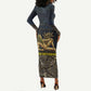 Geb Long Sleeve Bodycon Dress Ancient Egyptian Cracked Earth and Wheat Illustration Egyptian Earth God - African Pride