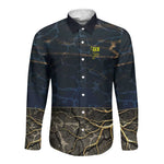 Geb Long Sleeve Button Shirt Ancient Egyptian Cracked Earth and Wheat Illustration Egyptian Earth God - African Pride