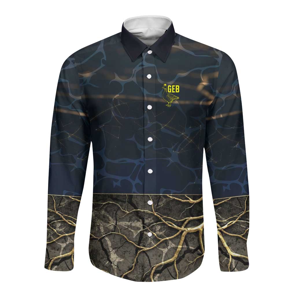 Geb Long Sleeve Button Shirt Ancient Egyptian Cracked Earth and Wheat Illustration Egyptian Earth God - African Pride