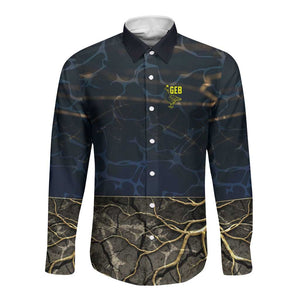 Geb Long Sleeve Button Shirt Ancient Egyptian Cracked Earth and Wheat Illustration Egyptian Earth God - African Pride
