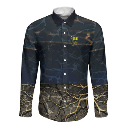 Geb Long Sleeve Button Shirt Ancient Egyptian Cracked Earth and Wheat Illustration Egyptian Earth God - African Pride