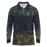 Geb Long Sleeve Polo Shirt Ancient Egyptian Cracked Earth and Wheat Illustration Egyptian Earth God - African Pride